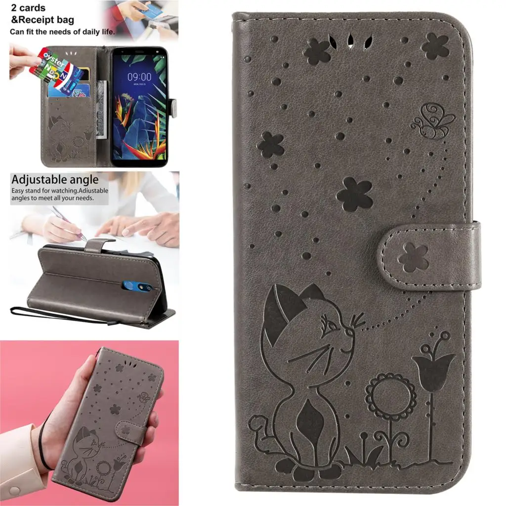 

Transparent Cases For funda LG K12 Plus Bee PU Leather Flip Phone Pouch Cover LG capinha K40 Casa Protective Phone Case Cool