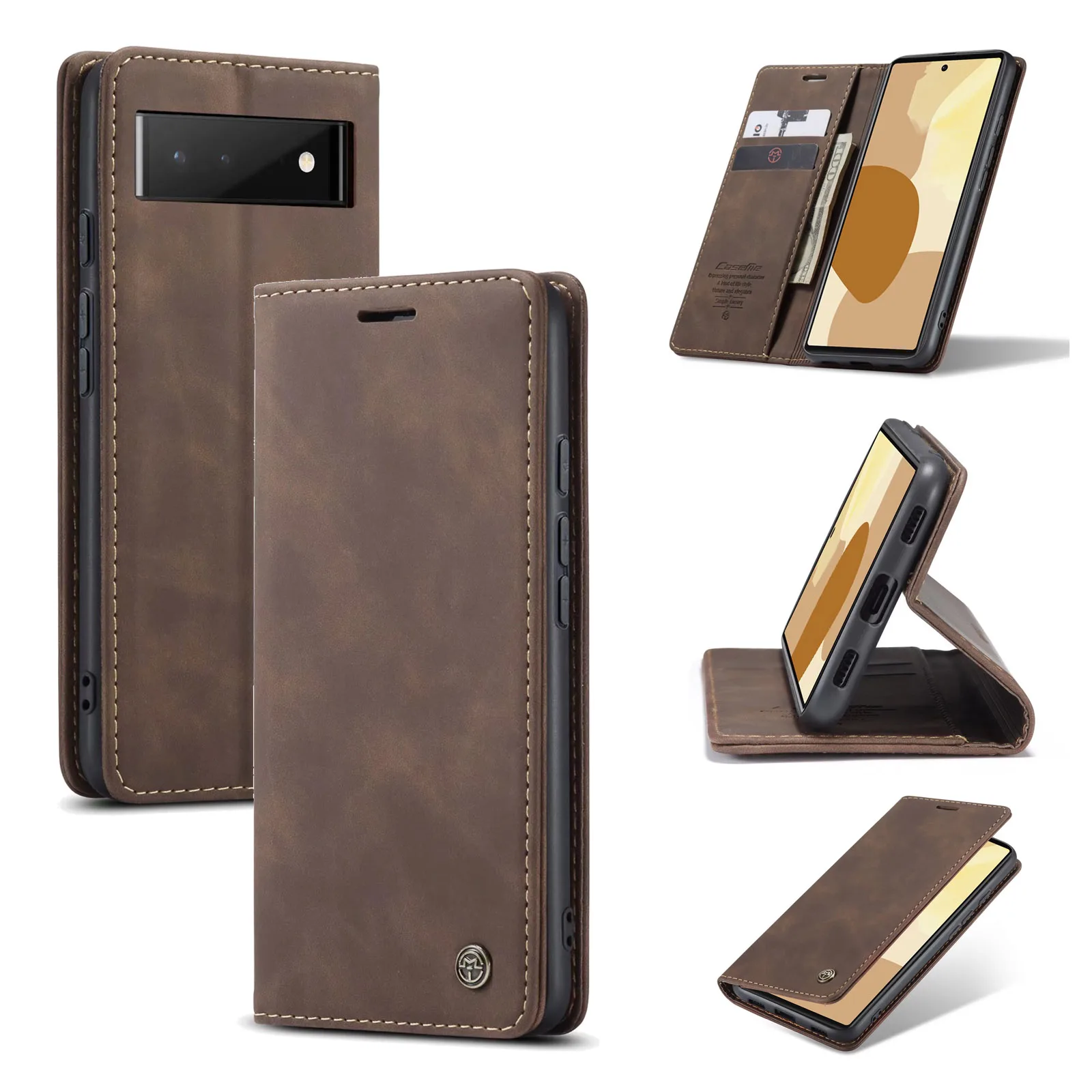 

For Funda Google Pixel 6 Pro Case Vintage Leather Flip Wallet with Magnetic Kickstand Card Slots Folio Phone Cover Pixel6