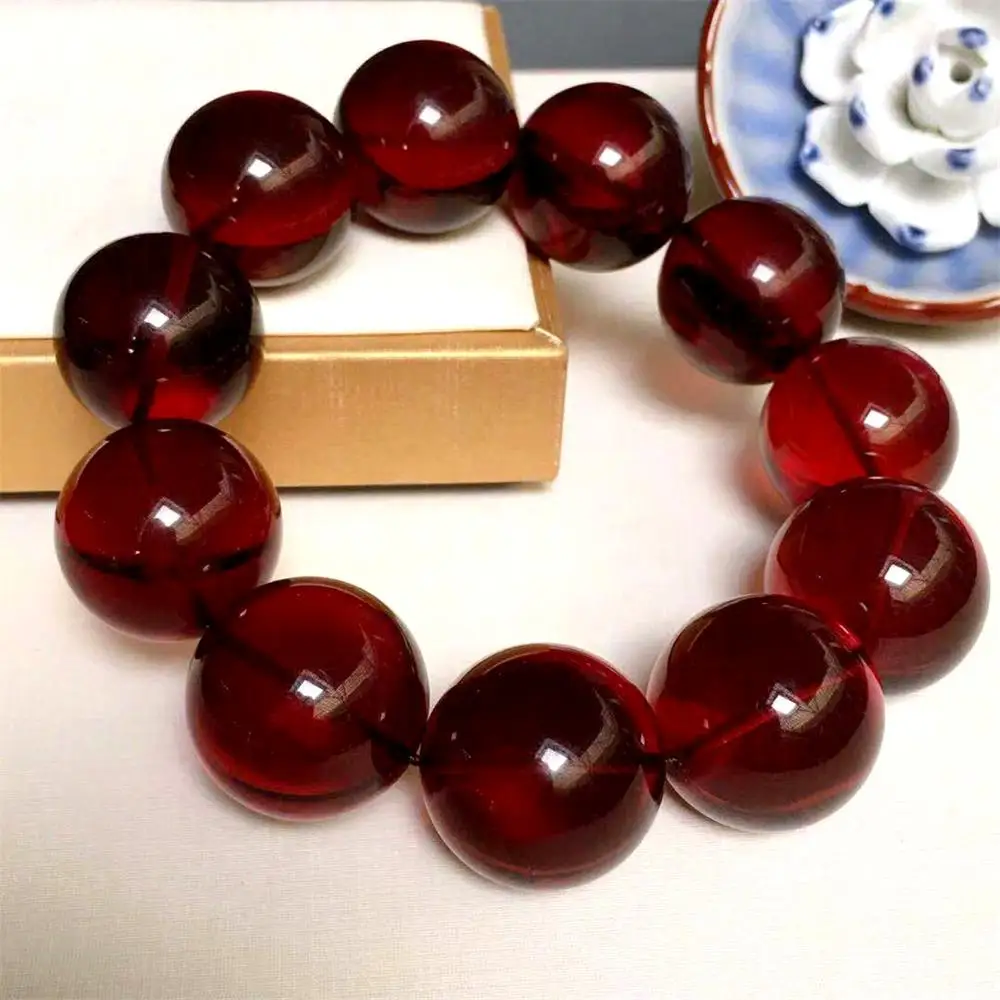 

20mm Genuine Natural Blood Red Amber Bracelet For Woman Man Crystal Round Beads Reiki Stone Gemstone Jewelry Certificate AAAAA