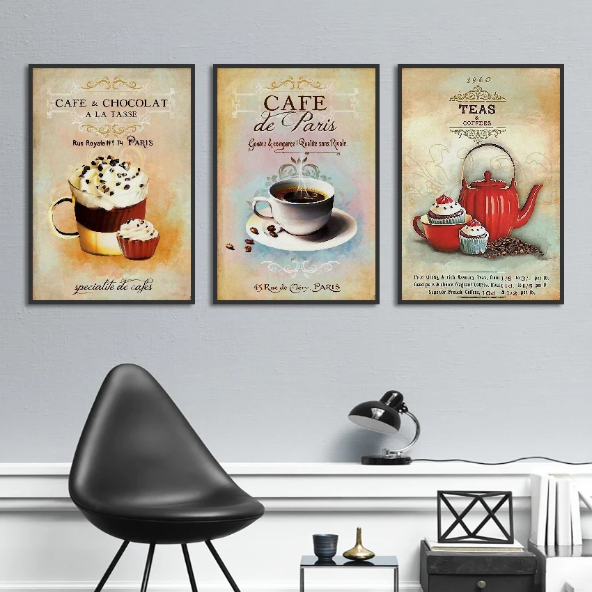 

Nordic Poster Vintage Modern Minimalist Coffee Dessert Wall Art Canvas Painting Kitchen Poster and Prints Wall Pictures Unframed