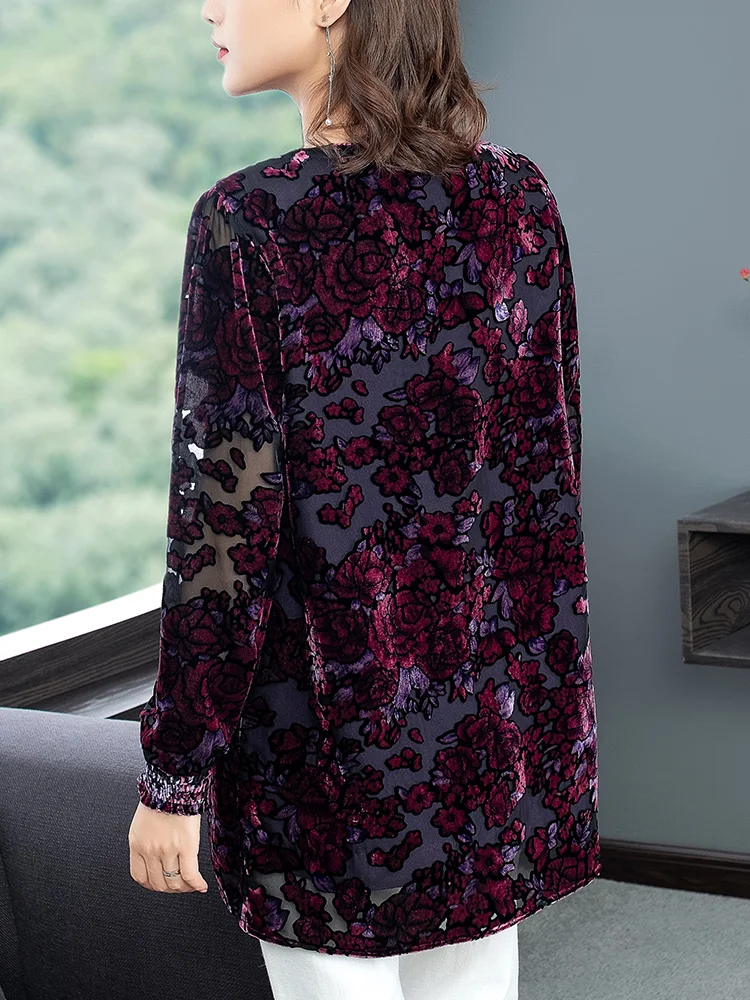 Осенняя Весенняя Повседневная Женская одежда бархатная блузка с длинным рукавом