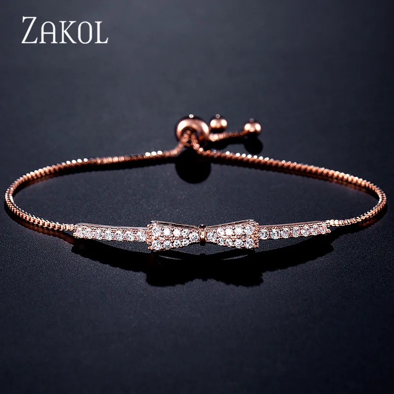 ZAKOL новые милые циркониевые хрустальные регулируемые браслеты браслет с бантом