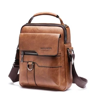 mens shoulder bag retro leather vertical portable business casual messenger bag