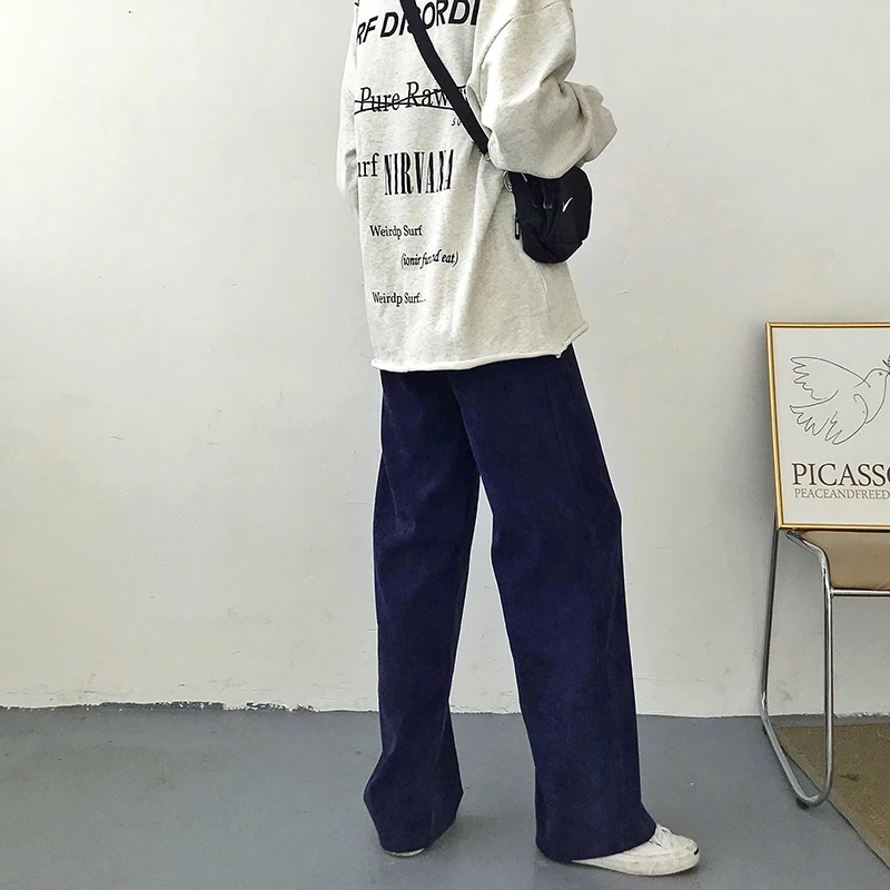 

women Winter Corduroy Pants Women Korean Style Jokers Straight High Waist Trousers Women Loose Casual Wide Leg Pants Female New