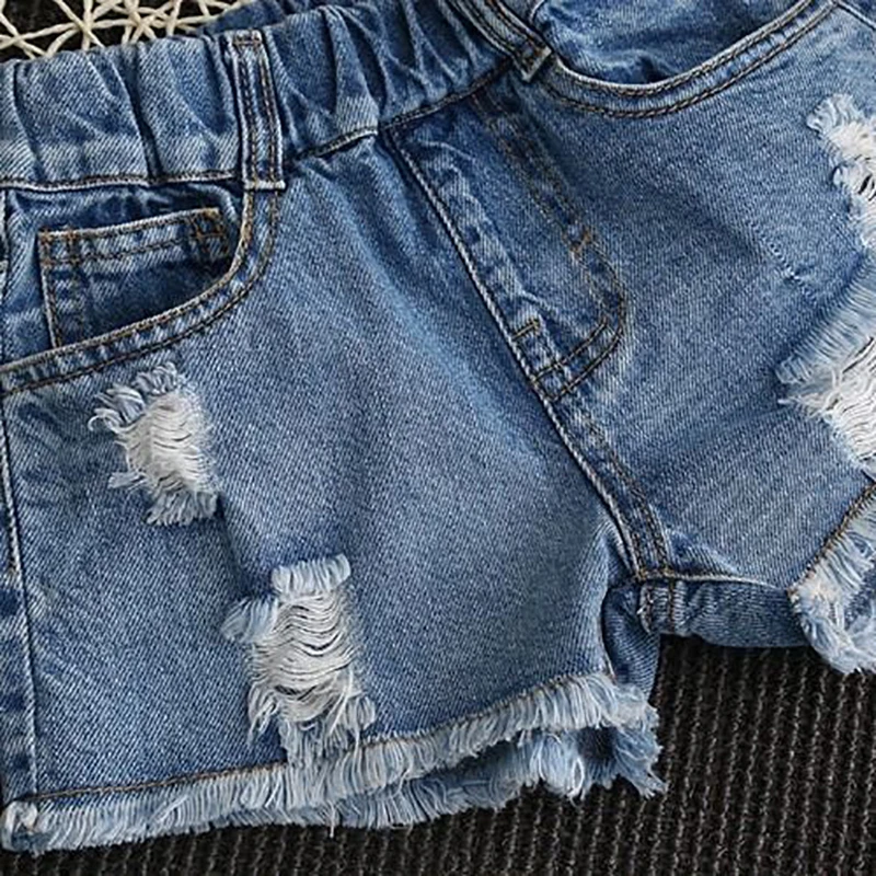 Girls Denim Shorts 2021 Summer Fashion Hole Stylish Cosume Pants Casual Children Jeans For 2-10 years Old Kids | Мать и ребенок