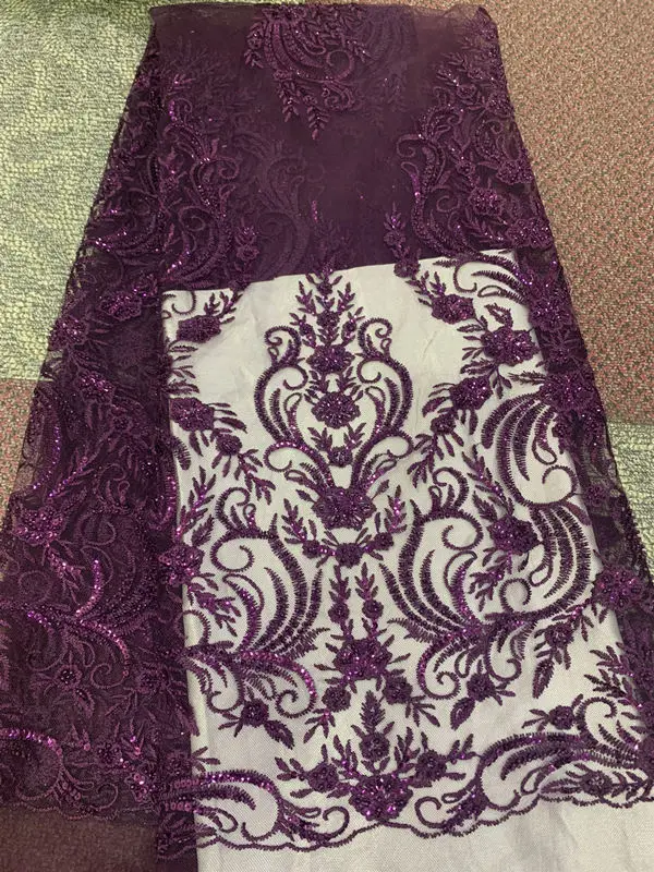 purple Последняя африканская кружевная ткань высокого качества швейцарская отделка на вуали вышивка сетка бисером нигерийские кружевные ткани материал для шитья - Цвет: purple