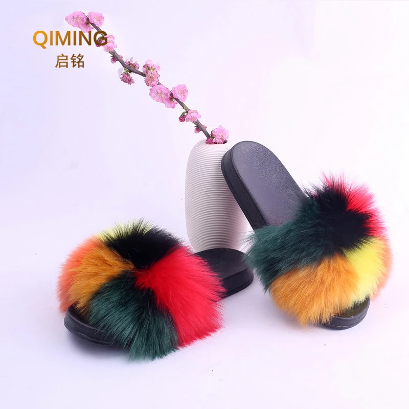 Новинка женские тапочки из искусственного меха имитация лисьего пушистые