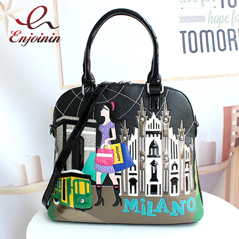 

Cartoon Embroidery Women Shell Purses and Handbags Fashion Designer Ladies Shoulder Bags High Quality Female Totes Top Handle