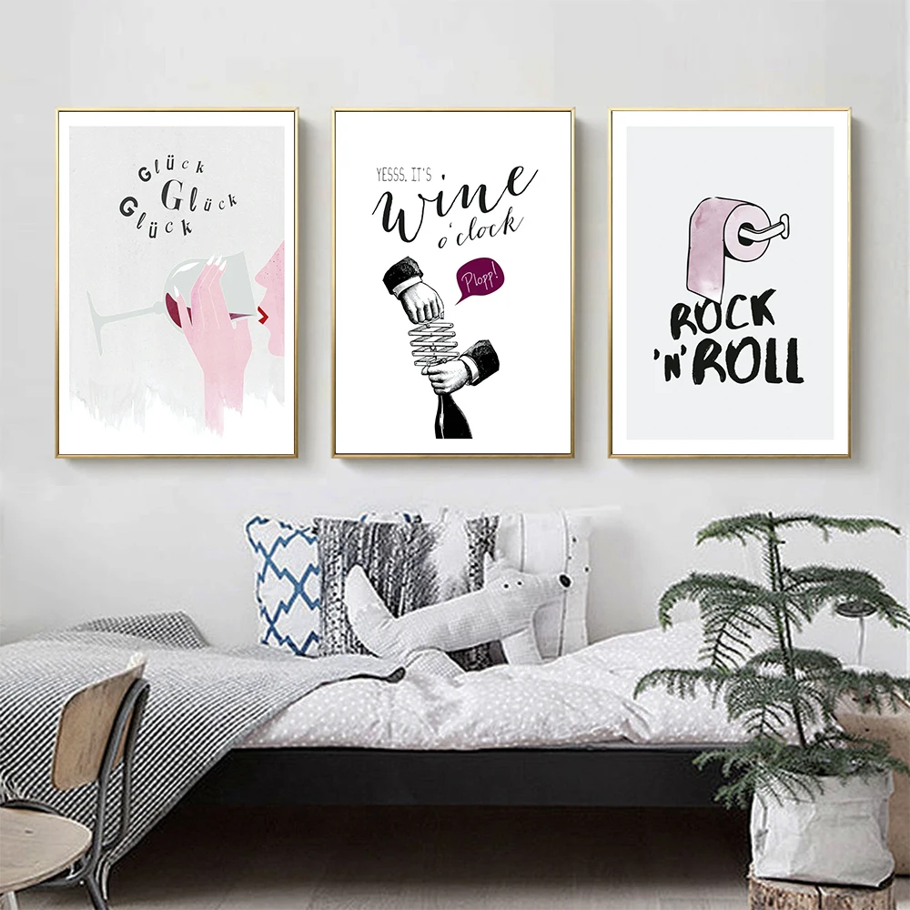 

Modern Cartoon Canvas Prints Bar Girl Drinking Art Wall Picture Poster Fashion Canvas Painting Roll Paper Painting Home Decor