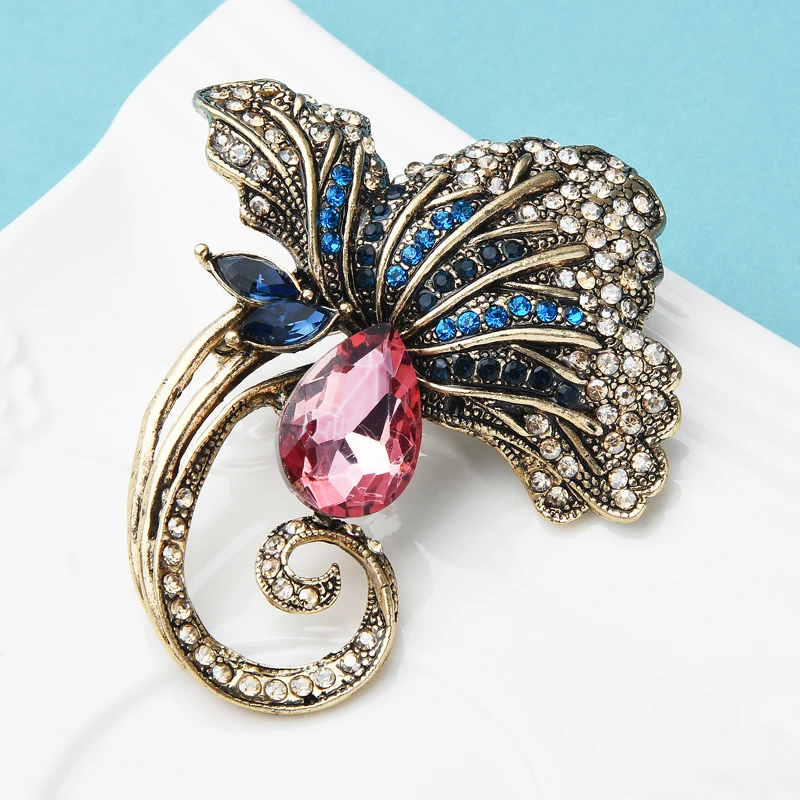 

Wuli&baby Luxury Sparkling Rhinestone Flower Brooches Big Pink Water Drop Crystal Brooch Pins For Women Winter Jewelry Gift 2021
