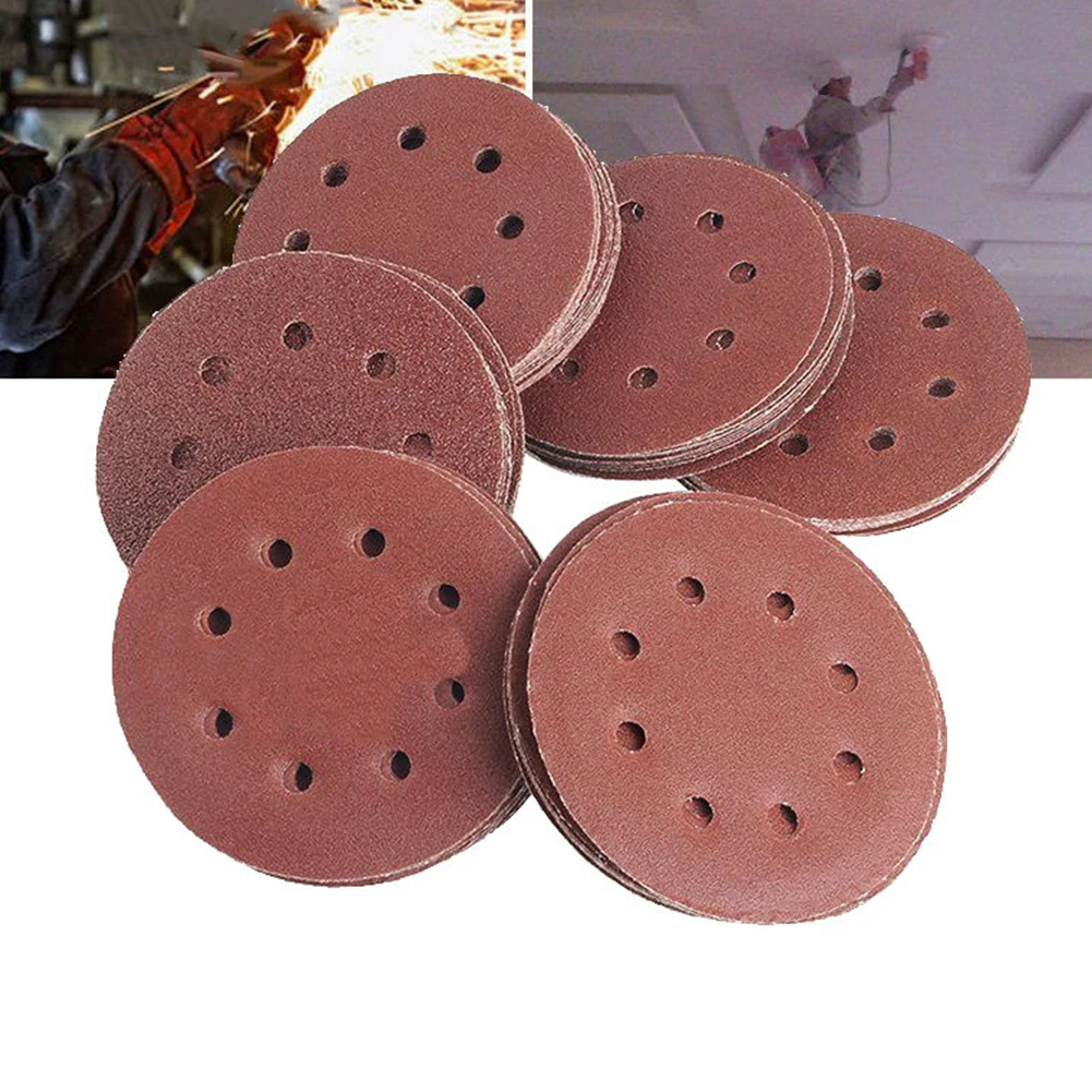 

50pcs Polishing Hook Loop 40 60 80 120 240 Grit 8 Hole Cleaning Abrasive Tools Grinding 125mm Multi Function Sanding Disc Set