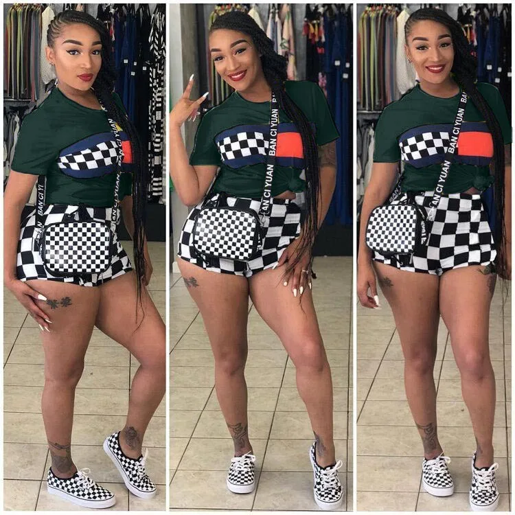plus size summer two piece set crop top and shorts set 2 piece set women club outfits matching sets ensemble femme 2 pieces S641