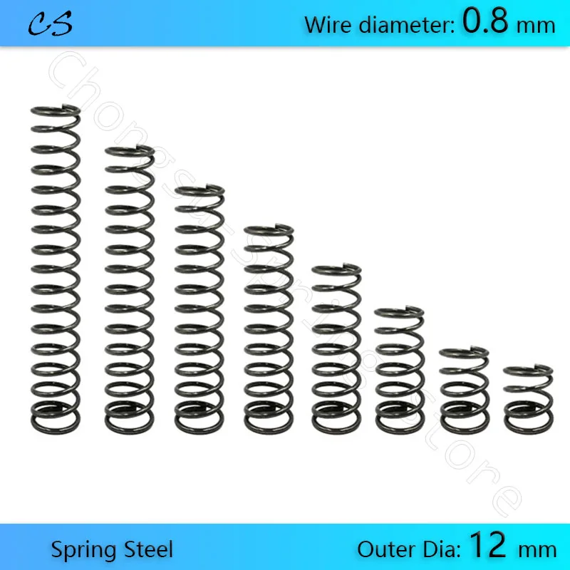 

5PCS 0.8mm Compression Springs Pressure Spring Wire Dia 0.8mm Outer Dia 12mm Length 10 15 20 25 30 35 40 45 50 60 70 80 90 100mm