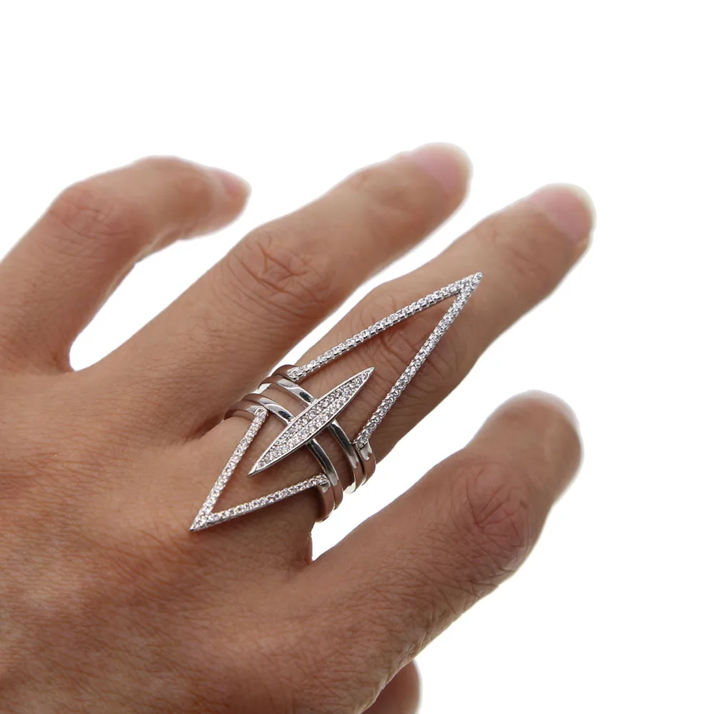 Женское кольцо с фианитом длинное Ювелирное Украшение V-образным вырезом |