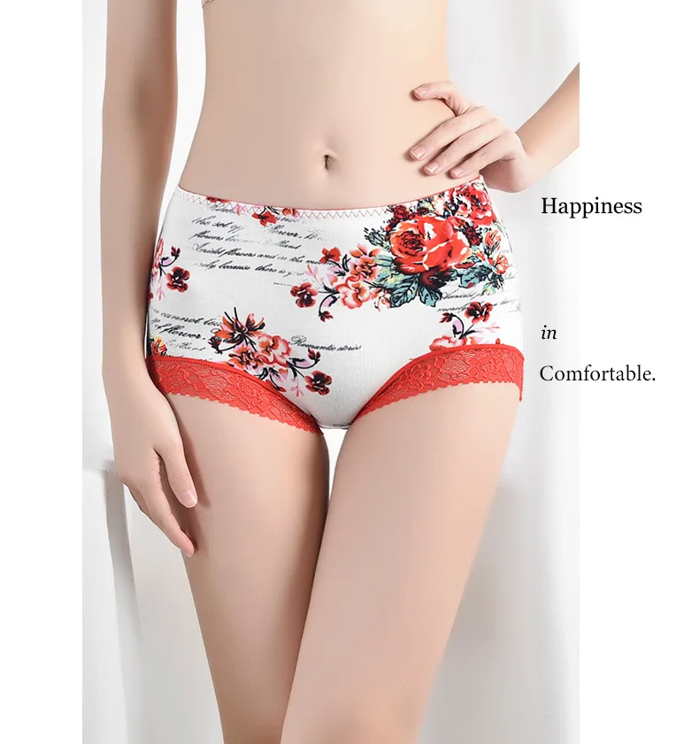 Женские хлопковые антибактериальные трусы боксеры с кружевом эластичное