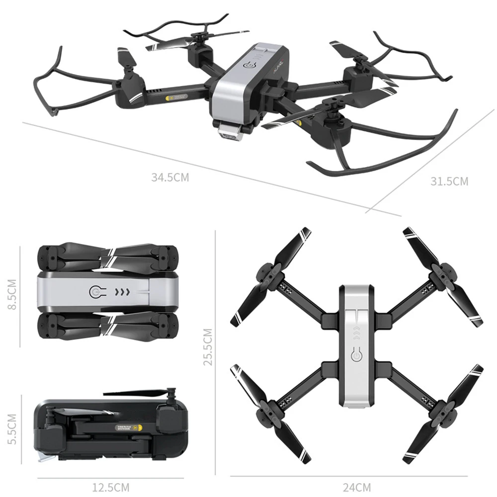 Складной Дрон HJ96 Wi-Fi FPV 4K с широкоугольной двойной камерой оптический поток HD для