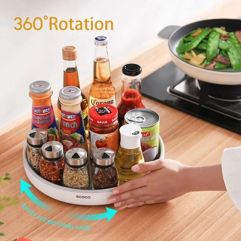New 360 Rotating Seasoning Storage Rack Ecoco Seasoning Organizer Shelf Oil and Non-slip Kitchen Accessories Kitchen Organizer