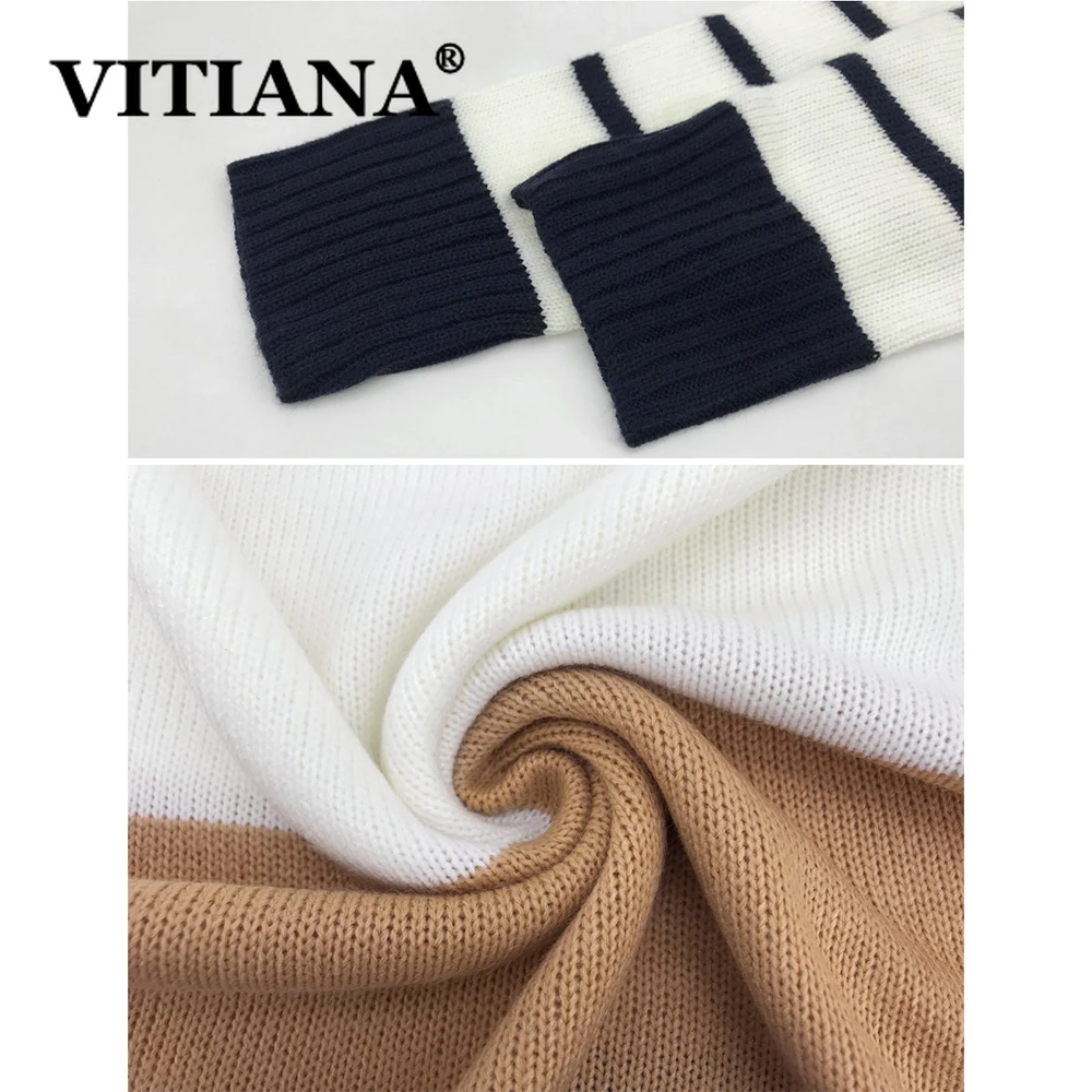 Женское трикотажное платье VITIANA Повседневное свитер в полоску с длинными