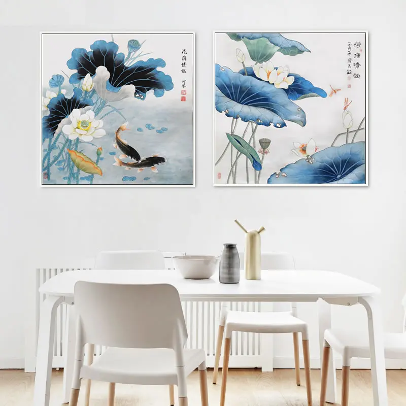 Большой холст печать стихотворение Koi китайская живопись Лето Lotus Art настенные