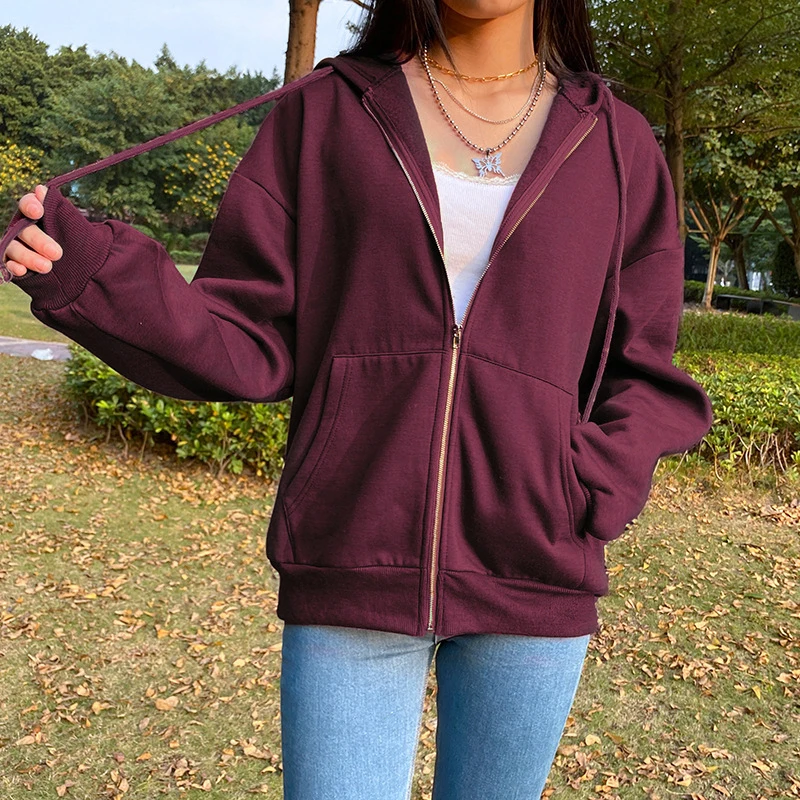 

Spring Sweatshirt Summer Jacket Clothes Women plus size Vintage Pockets Long Sleeve Pullovers Brown tops Zip Up oversize Hoodies