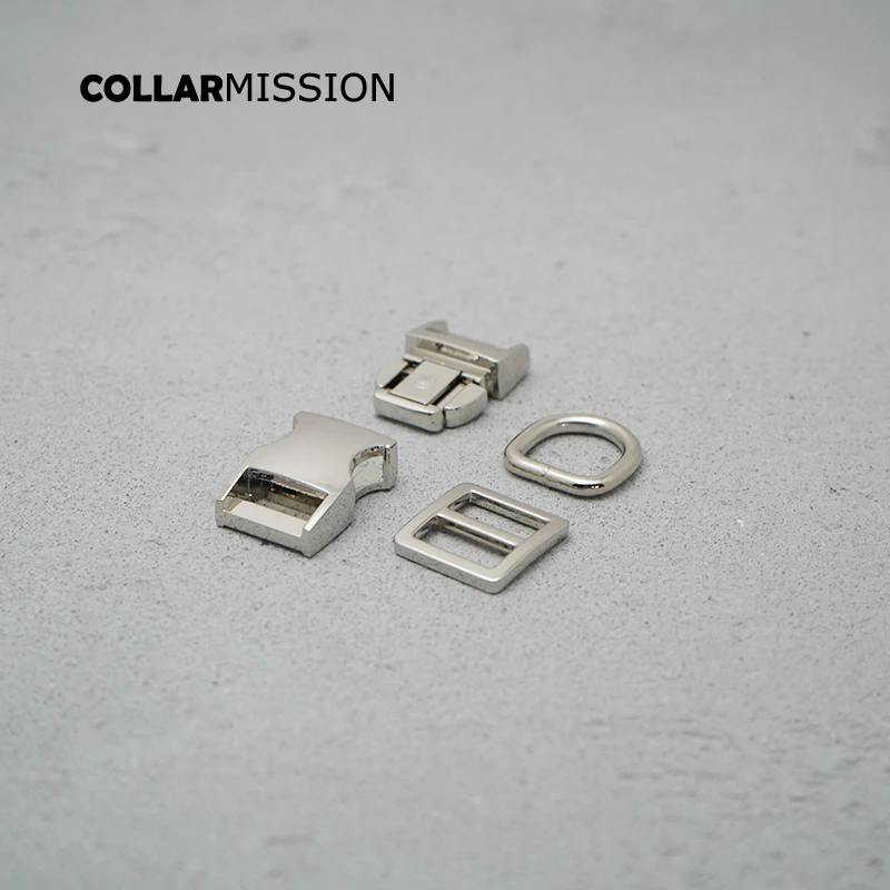 100 unids/lote (hebilla de metal + Tri-Glid + D anillo/set)15mm metal plateado hebilla para bolsa correas DIY collar de perro accesorios 8 colores-1