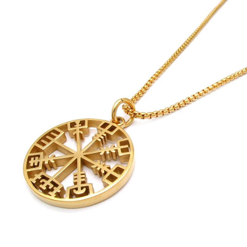 Free Shipping Viking Rune Icelandic Vegvisir Compass Helmet Horror In Runic Circle Pendant Amulet Collier Necklace | Украшения и