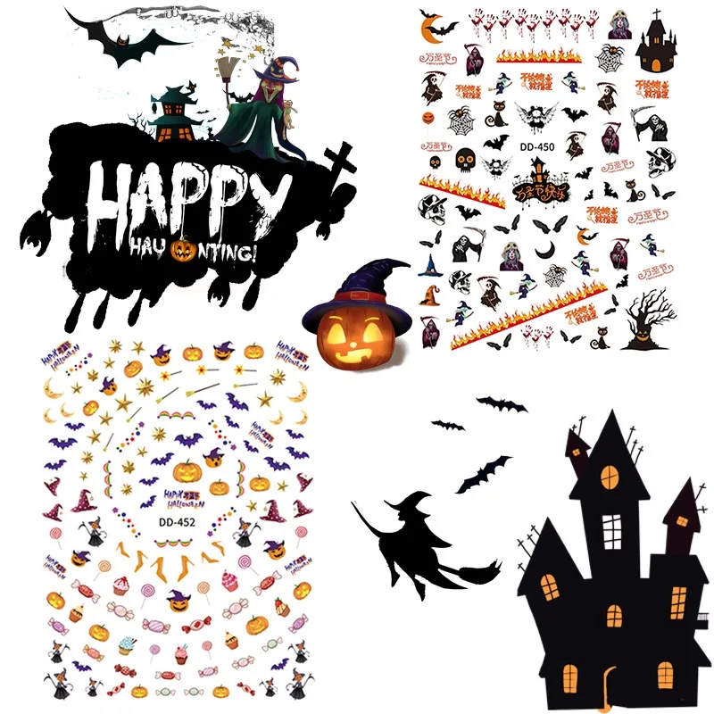 

Halloween Nails Stickers Nail Art Decals Spider Ghost Pumpkin Cool Spooky Slider Wraps Nail Decor DIY Manicure Tools