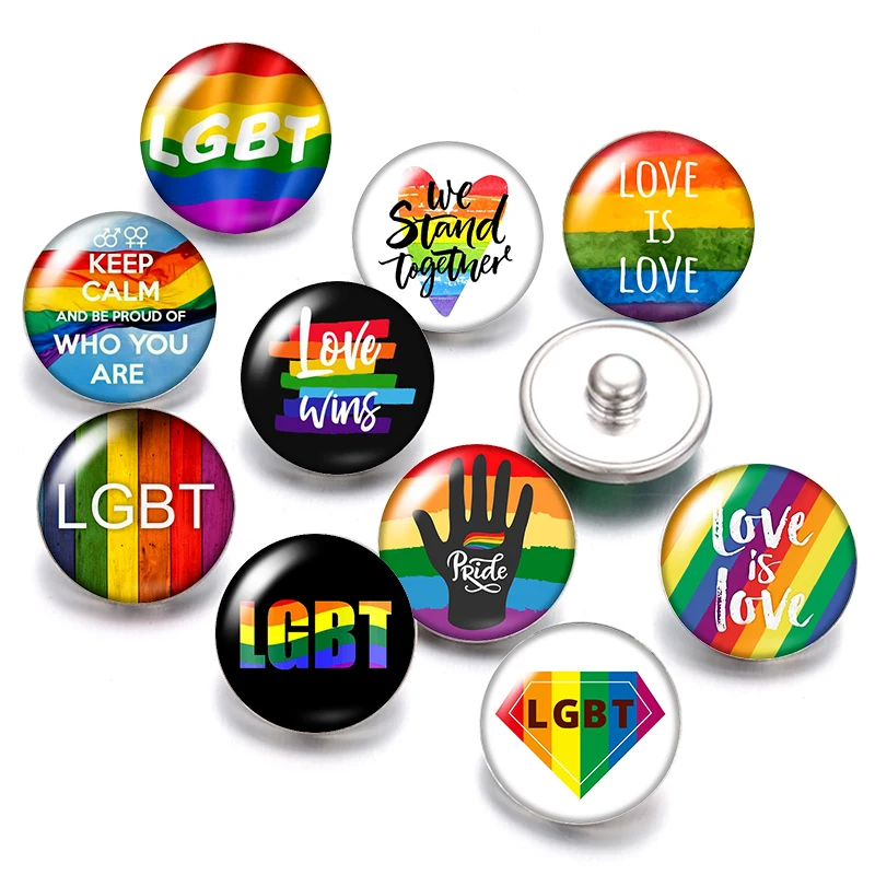 Радужный Флаг ЛГБТ DB1038 18 мм кнопки 10 шт. Смешанные Круглые Стеклянные Кабошоны