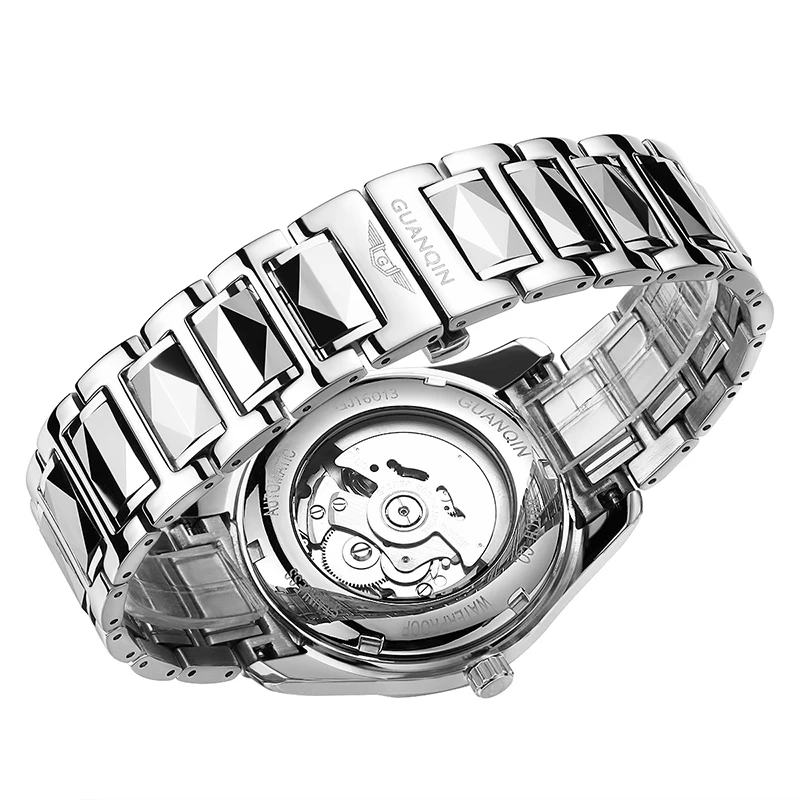 

GUANQIN 2019 Japan Mechanical movement Watch week Date men Tungsten steel watch waterproof Automatic clock men Relogio Masculino