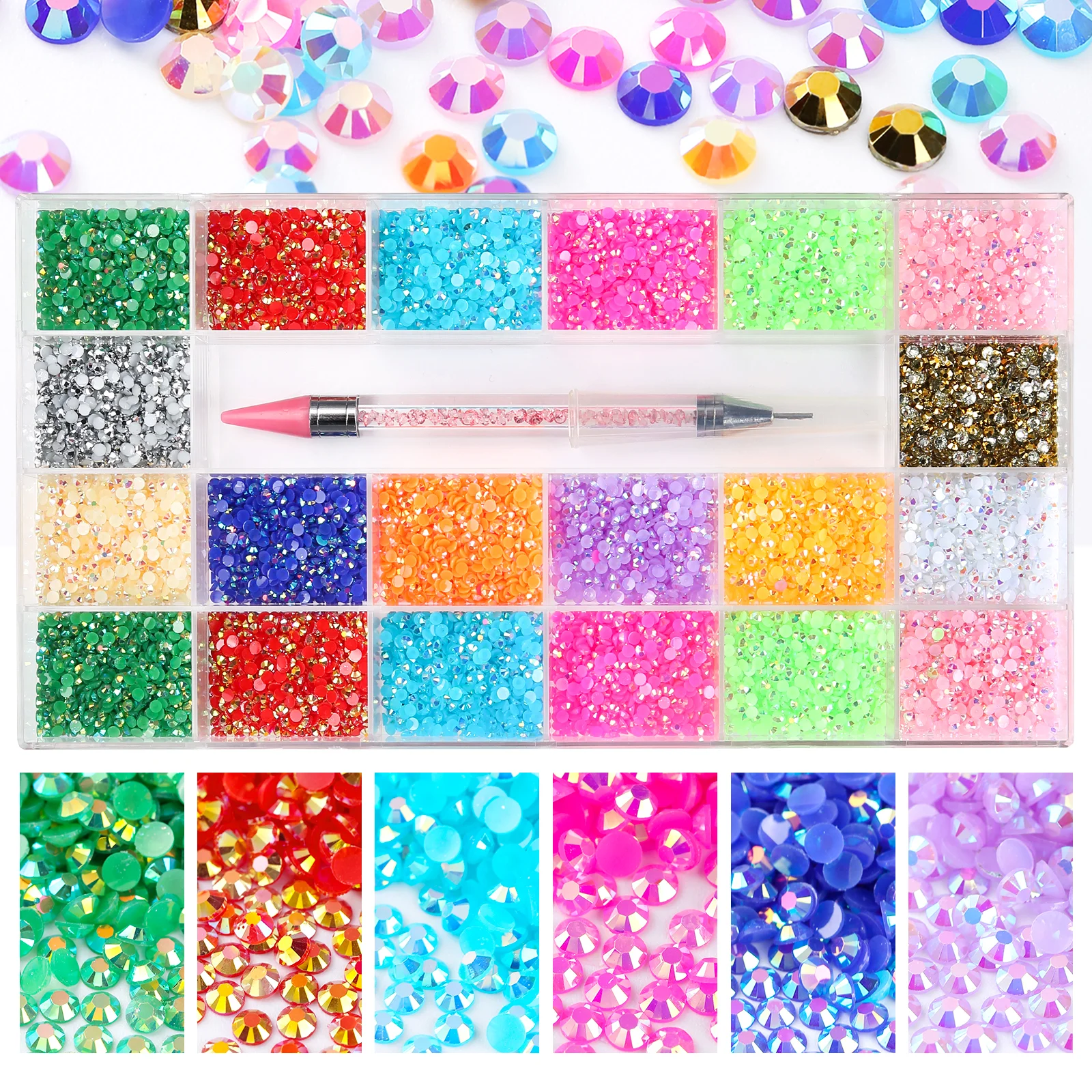 

Super Glitter Rhinestones Decorations for Nail Art Rhinestone Set with Picker Pen Resin Decor Flatback Rhinestone to Stick Stone