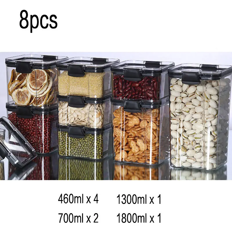 Juego de tarros sellados de pl&aacute;stico para almacenamiento de alimentos, recipientes apilables de 1800ml para almacenar alimentos, varios granos, para frutas secas y t&eacute;-2