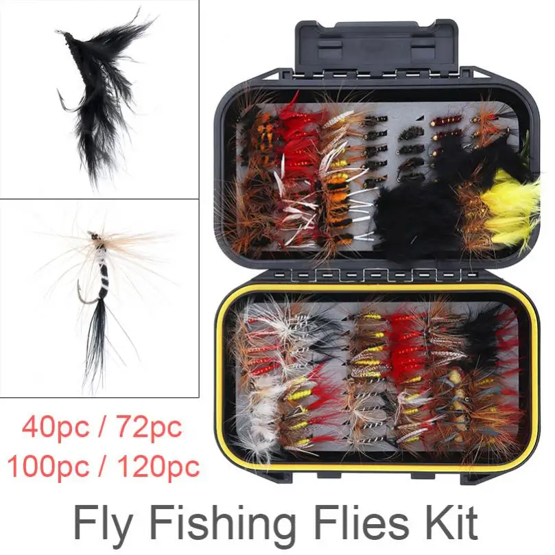 

40-120pcs Dry Wet Fly Fishing Flies Box Set Nymph Trout Grayling Panfish Lure Carp Artificial Fish Bait for Lake / River