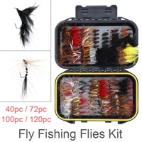 40 120pcs dry wet fly fishing flies box set nymph trout grayling panfish lure carp artificial fish bait for lake river