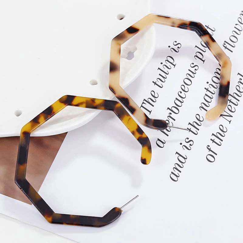 Cpop Leopard Geometric Acrylic Hoop Earrings for Women Trendy Elegant Acetate Resin Fashion Hoops Steel Jewelry 2019 | Украшения и