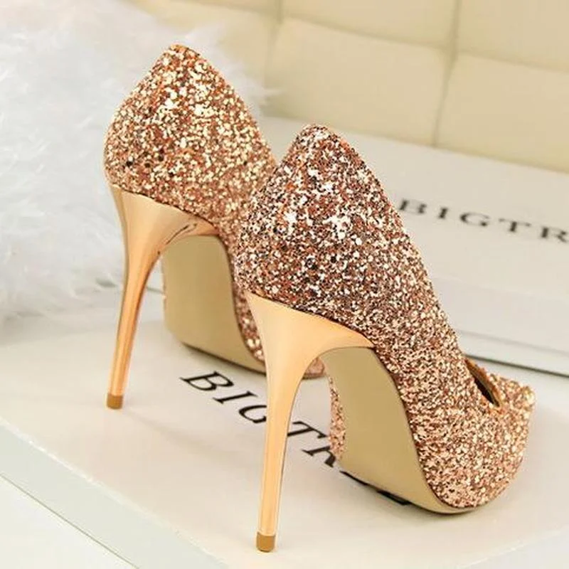

Heels for Women High Heels Shallow Pointed Sequins Sexy Slim Nightclubs Stiletto High Heels Plus Size Women Shoes