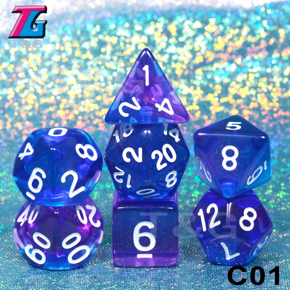 C01 7 шт./компл. многогранные TRPG игры для подземелий драконов непрозрачные D4-D20 многогранные кости Поп для настольной игры - Цвет: C01