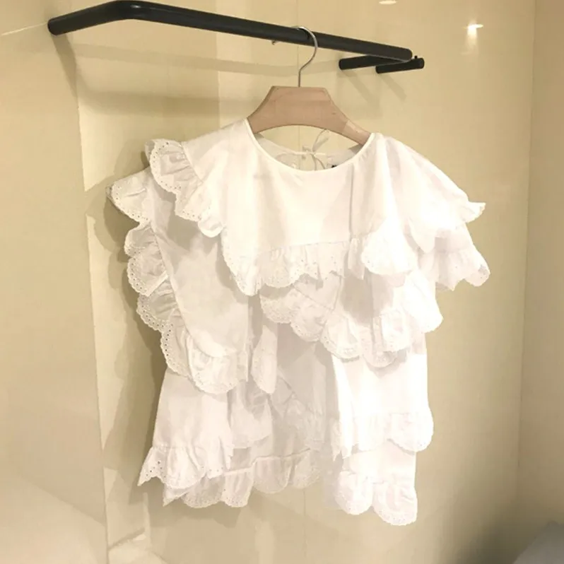 

Spring Summer 2021 New Lace Patchwork White Short-sleeved O Neck T-shirt Womens Tops
