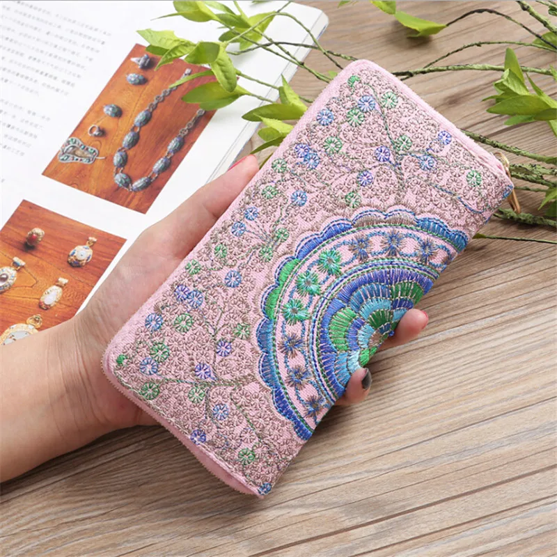LKEEP Ретро стиль Национальный Оксфорд вышивка цветы кошелек женский роскошный