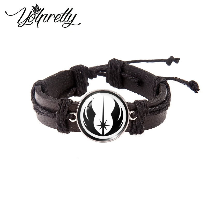 star wars Lace-up Leather Bracelet Glass Cabochon Charm Pendants Jewelry for men