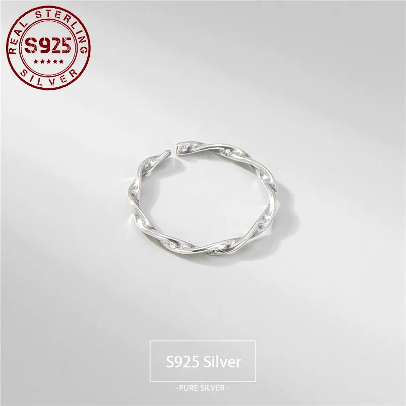

Real 925 Sterling Silver Ring for Women Wavy Texture Resizable Anniversaries Bride Wedding Ring Women Silver Jewelry Accessories