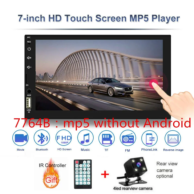 7764B-4led cam Авторадио " 2Din Android 7,1 автомобильный MP5 плеер gps Navi FM AM радио BT4.0 карта+ камера - Цвет: 7764B-4led cam