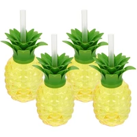 4pcs hawaii party pineapple shaped drinking cups with straw summer beach party birthday hawaiian party tropical decoration