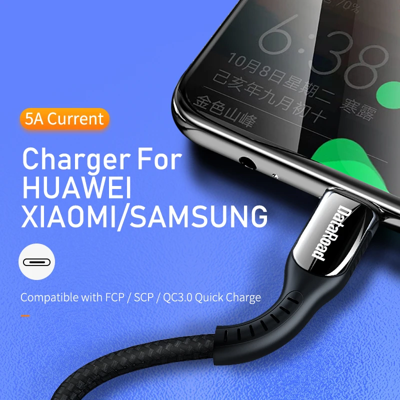 Кабель DataRoad 5A USB Type C для Huawei Mate 30 Pro P40 Plus Samsung Note7 Note8 S8 + S9 кабеля Xiaom QC3.0|Кабели
