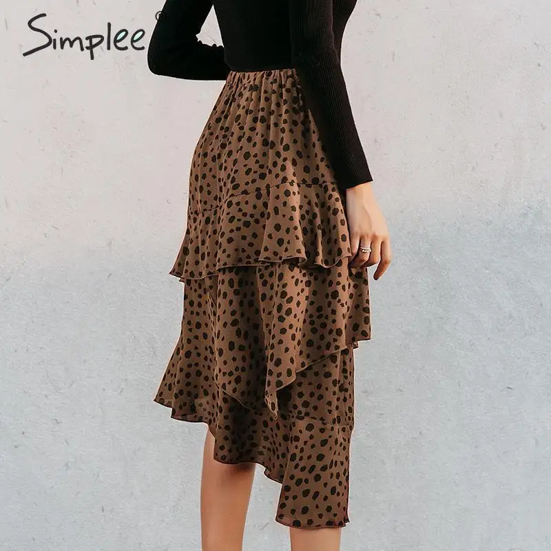 Юбка-миди женская с леопардовым принтом и оборками на весну/лето | Женская одежда