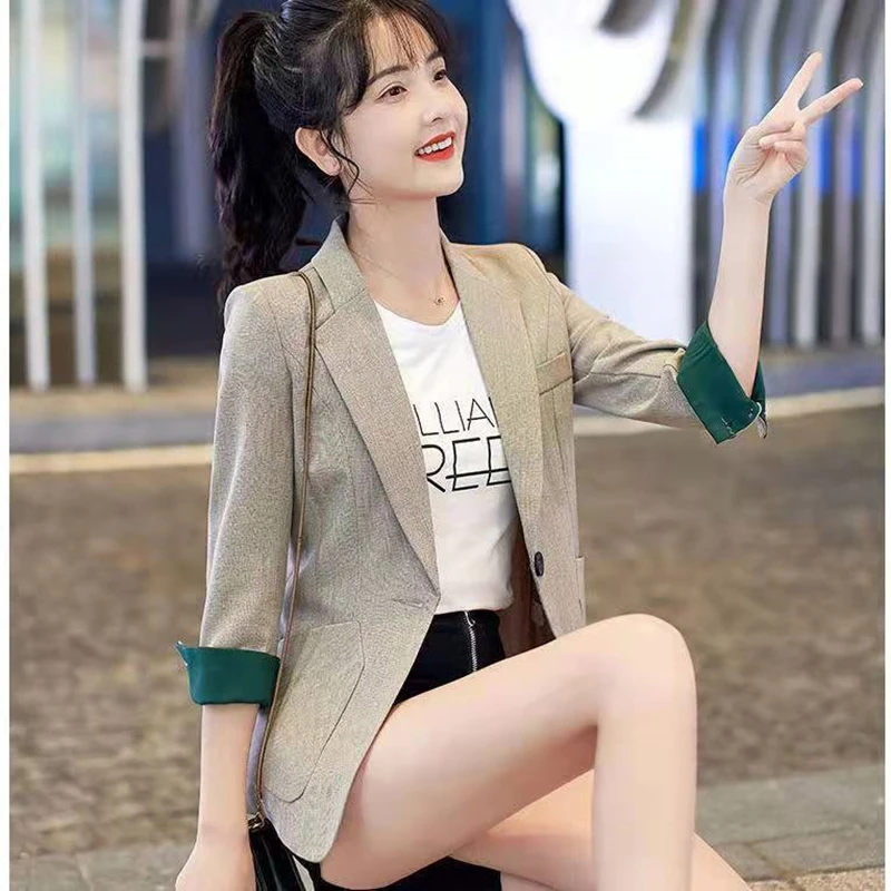 

New Summer Blazers 2021 Fashion All-Match Women's Spring Jacket With Real Pockets Single Button Black Female Blazer Casual Suit