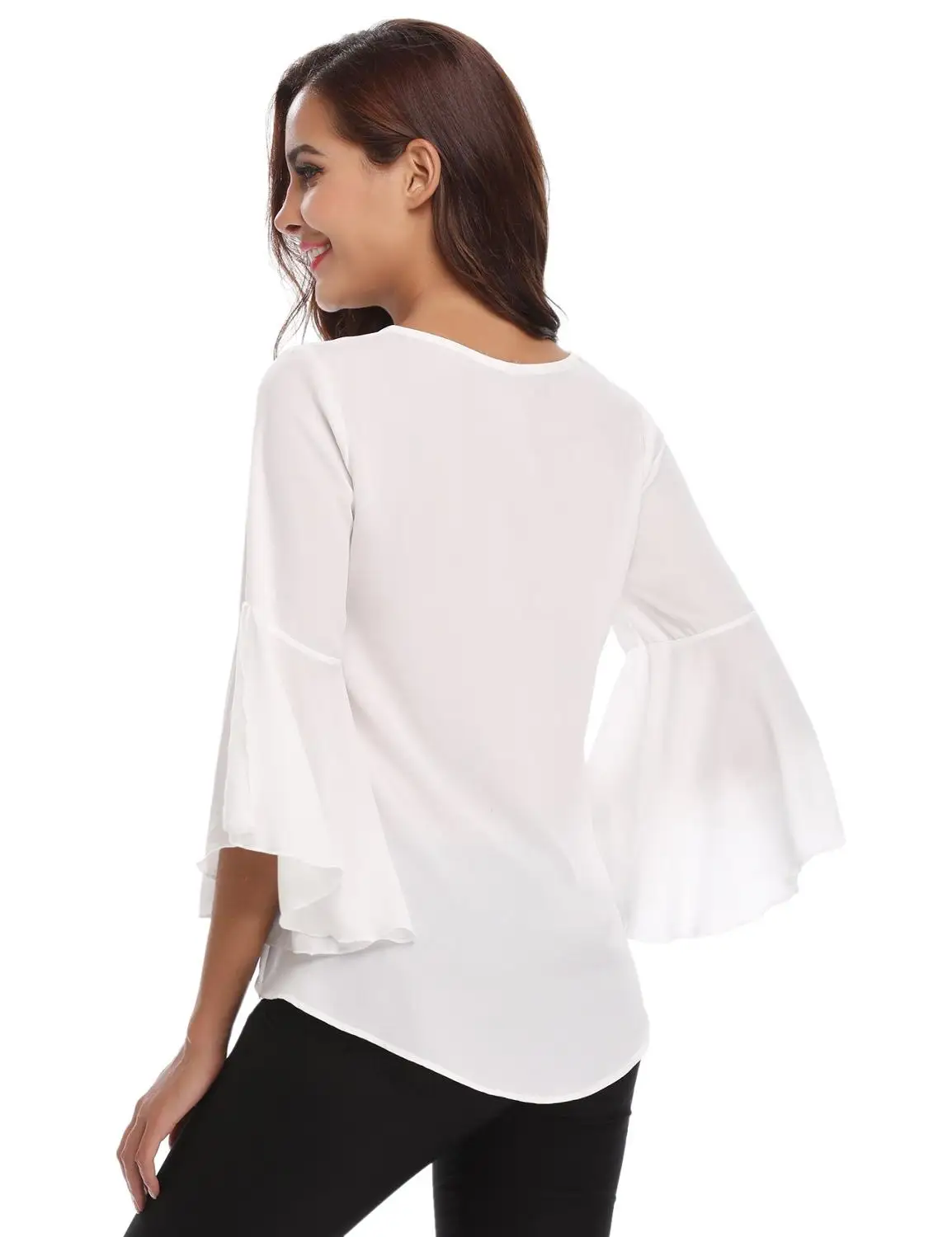 Женская шифоновая блузка с оборками aboltia однотонная v образным вырезом свободная