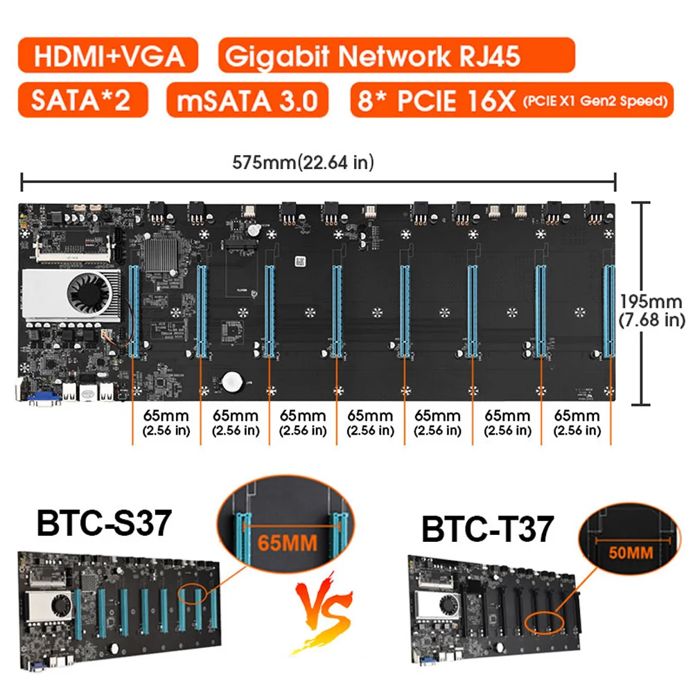 Набор материнской платы для майнинга BTC S37 T37 D37 MSATA 1600 МГц ОЗУ 4/8 ГБ DDR3 128 Гб SSD 8Pin