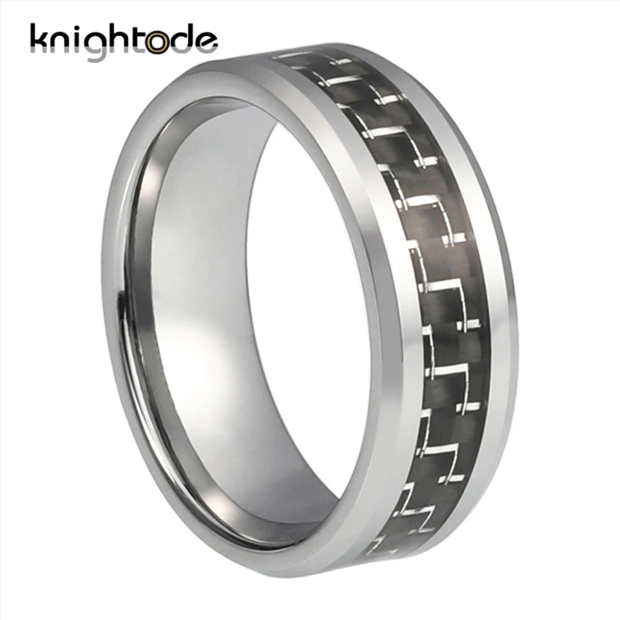 8 мм серебристого карбида вольфрама обручальное кольцо черное углеродное