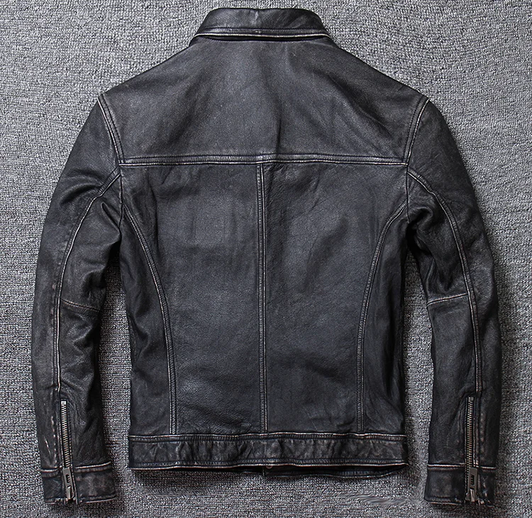 Куртка мужская из натуральной коровьей кожи в винтажном стиле Байкерская