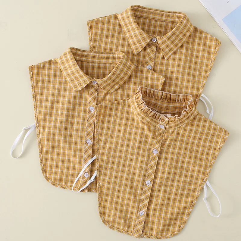 

Womens fashion plaid shirt style Detachable Fake Collars Half Shirt Blouse False Collar for Mens Faux Ties Accessories Tops
